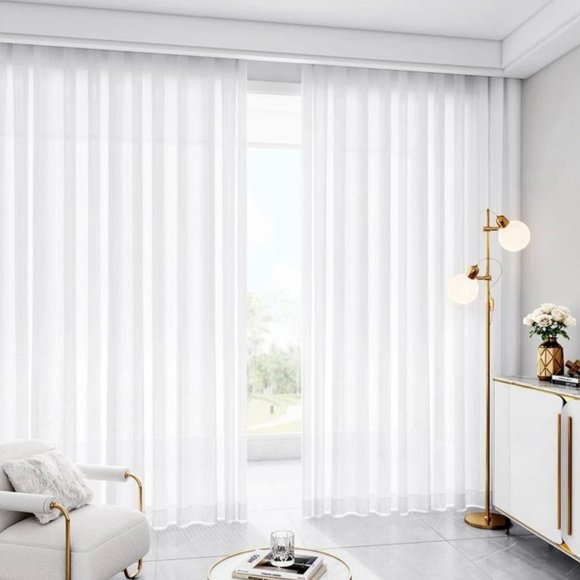 2 PC. Panel Sheer Curtain with Grommets Light Filtering Privacy White NEW - Picture 1 of 6